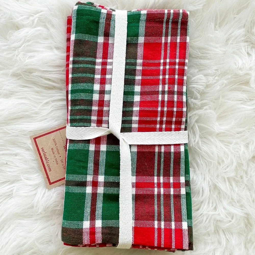 SUR LA TABLE Holiday Wonder Napkins PLAID Tartan CHRISTMAS 100% Cotton Set of 4